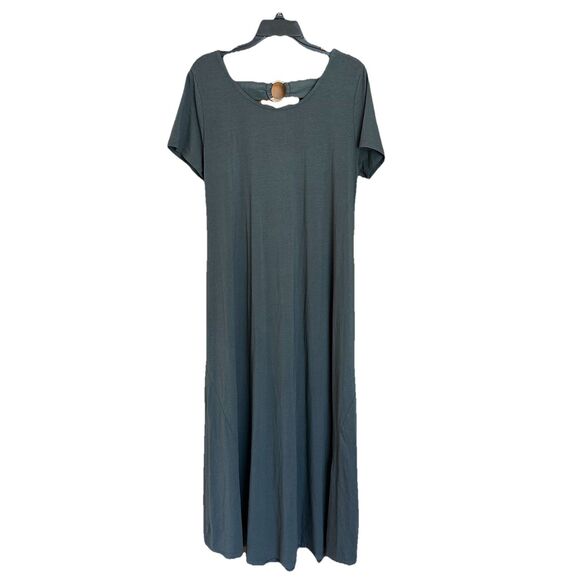 Soft Surroundings Maxi Dress Lg Short Sleeve Key Hole Back Gray Knit Stretchy - Picture 1 of 6